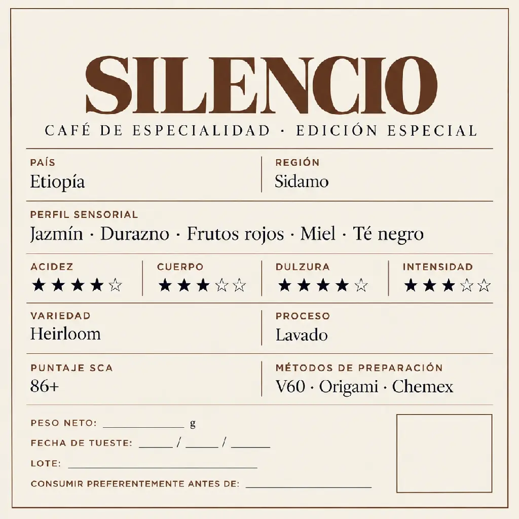 Etiqueta de Café de Especialidad SILENCIO.webp